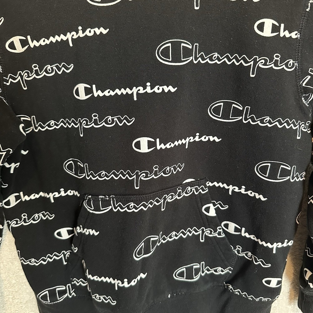 Champion Youth Medium Sweatshirt All Over Print‎ Black White Logo Long Sleeve - Picture 2 of 5